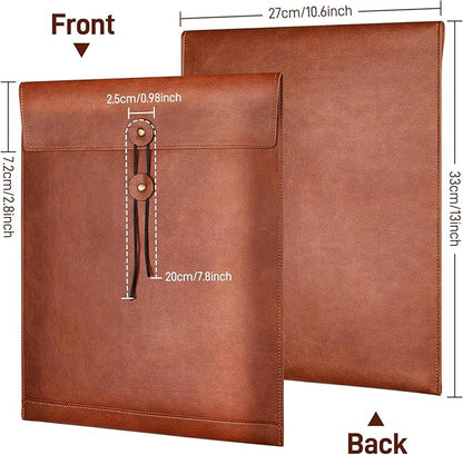 Brown PU Leather File Folders for Documents,Important Private File Organizer with String Tie Closure,Laptop Sleeve Notebook Case,Leather Portfolio Binder Envelopes,Letter Size Filing Folder 1PC