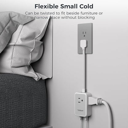 Short Power Strip 9 inch, TESSAN Flat Plug Small Extension Cord with 3 Outlet Extender 3 USB (1 USB-C) Ports, Desk Power Strip for Cruise Travel Office School Dorm Room Essentials