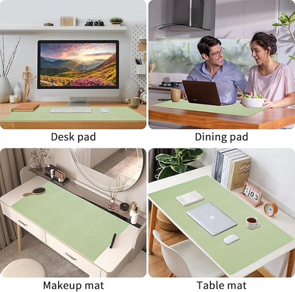 Bloss Leather Desk Mat and Keyboard Wrist Rest, Large Mouse Pad + Keyboard Pad+Mouse Wrist Support, Non-Slip Desk Mat Protector for Office, Home(35.4×15.7 Inches, Green)