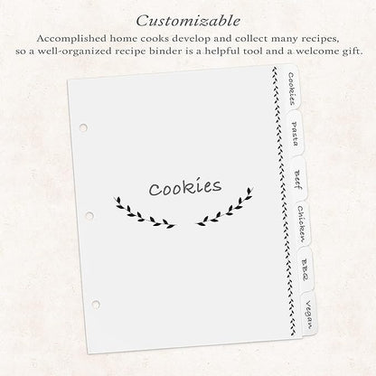 Jot & Mark Blank Recipe Binder Dividers with Tabs | Six Customizable Organizer Dividers for 8.5"x9.5" 3-Ring Binders (Black & White)