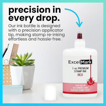 ExcelMark Premium Self-Inking Stamp Refill Ink - 1 oz. (Red)