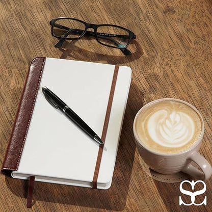 SETTINI® Lined Journal - Modern White Journal for Writing Gift Set - Hardcover Vegan Leather, Includes Luxury Pen in a Unique Pen Holder, 192 Pages, 6 x 8.5 inches, Birthday Gifts
