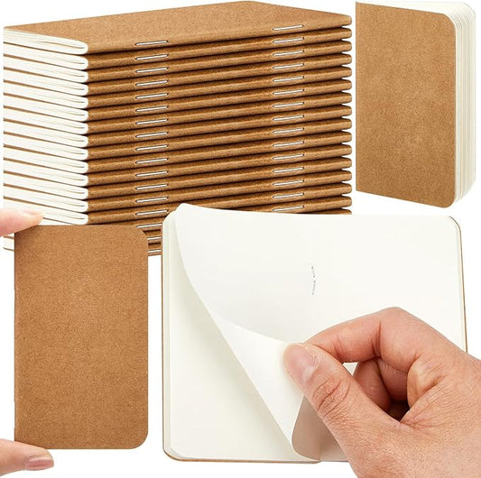 Outus 15 Pcs Mini Pocket Notebook 2.5" x 4" Small Journal Kraft Paper Notepads Bulk Softcover Pocket Notepad Memo Diary Subject Notebooks for Traveler Worker(Brown,Blank Style)