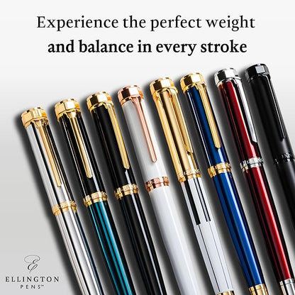 Luxury Fountain Pen Set- Fountain Pens for Writing - Smooth Medium Nib - Includes Refillable Ink Converter, 3 Ink Cartridges [Black & Blue], Gift Box - Elegant Calligraphy