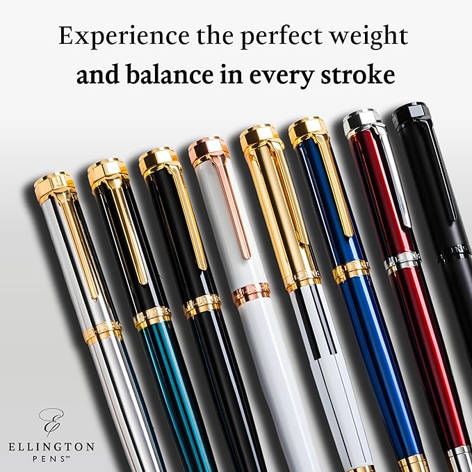 Luxury Fountain Pen Set for Writing - Smooth Medium Nib - Includes Refillable Ink Converter, 3 Ink Cartridges [Black & Blue], Gift Box - Elegant Calligraphy