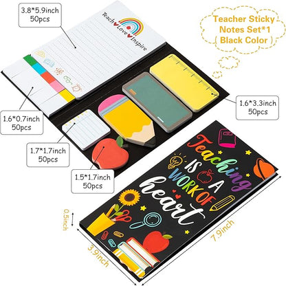 Teaching is A Work of Heart Sticky Notes Set 550 Sheets Pencil Apple Shape Self-Stick Note Pads Teacher Appreciation Gift Writing Memo Pads Page Marker Back to School Office Supplies (Black)