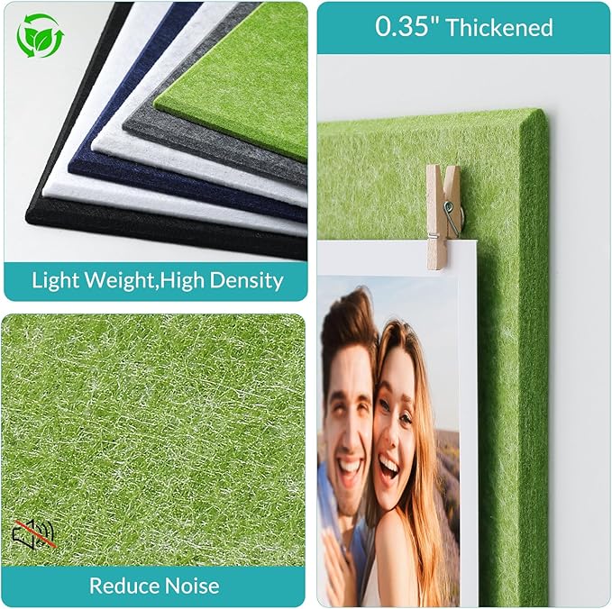 Large Cork Board for Walls - 12 Pack Felt Wall Tiles with Safe Removable Adhesive Tabs - 48" x 36" Bulletin Board for Home & Office & School Decor - Sage Green