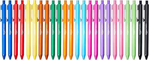 Amazon Basics Multi Colored Ballpoint Pens for Smooth Writing, Assorted Colors, Retractable, 24-Pack