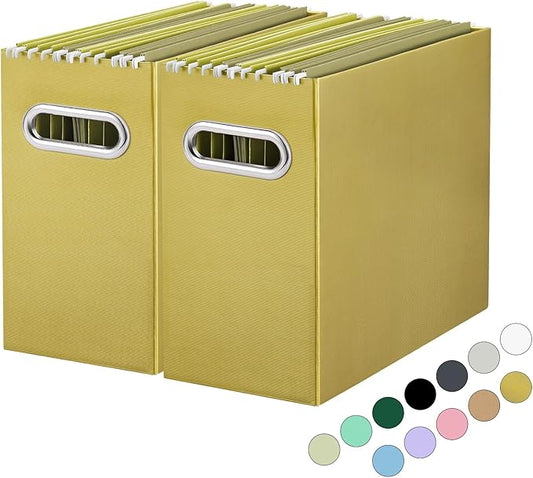 Oterri File Organizer, Small Storage Box, Cardboard File Folder Organizer, Collapsible File Box, Hanging File Organizer for Letter Size, Portable File Box with Handle, Only Box (Olive,2 Packs)