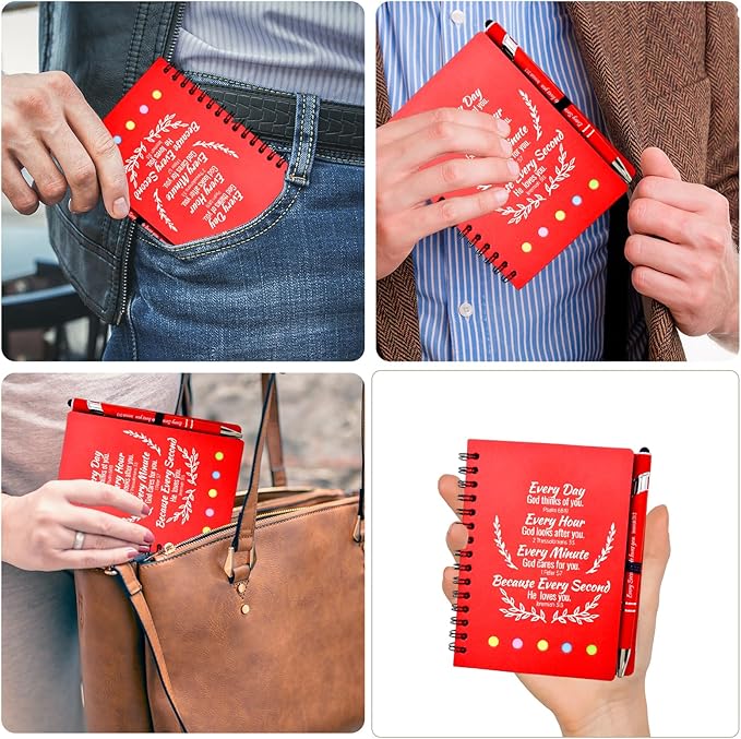 60 Pcs Bulk Christian Gifts Prayer Journal for Woman - 30 Set Religious Notepad with Christian Pen - Bible Notebook - Church Gifts for Mother's Day, Bible Study, and Family Devotions (Red)