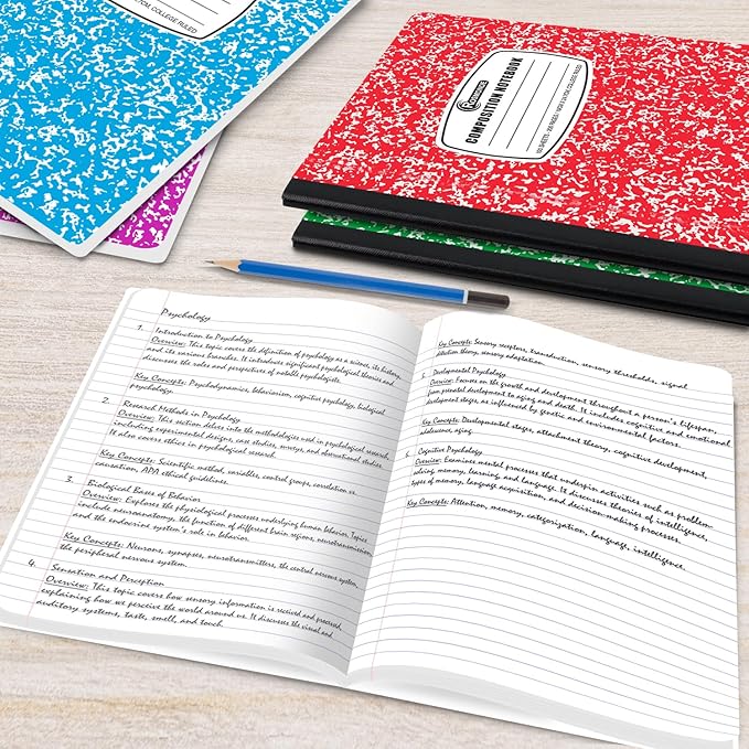 5 Pack Composition Notebooks College Ruled, 200 No Bleed Pages (100 Sheets) 9-3/4x7-1/2 Notebooks for Work, Back to School Supplies for College Students, Notebooks for Women, Colors May Repeat