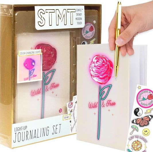 STMT D.I.Y. 3D Journaling Set, 40-Sheet Light-Up Journal With Gold Pen & Stickers, Trendy Stationery, School Supplies, Stationery Set, Journal Notebook, Journaling Kit, 8 Year Old Girl Birthday Gift