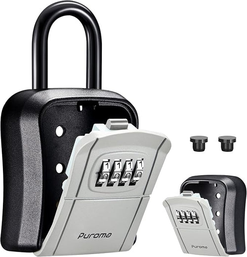 Puroma Key Lock Box, Portable Combination Lockbox Wall-Mounted Key Storage Box for House Keys, Resettable Code Safe Security Lock Box for Home, Office, Apartment Spare Key Storage (1 Pack, Gray)