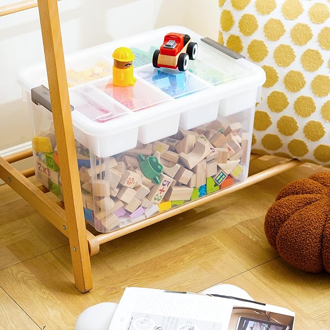 Citylife 32 QT Plastic Storage Box with Removable Tray Craft Organizers and Storage Clear Storage Container for Organizing Bead, Tool, Sewing, Playdoh