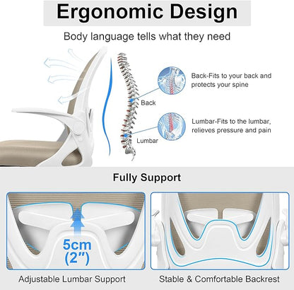 Primy Drafting Chair Tall Office Chair with Flip-up Armrests Executive Ergonomic Computer Standing Desk Chair with Lumbar Support and Adjustable Footrest Ring（Khaki）