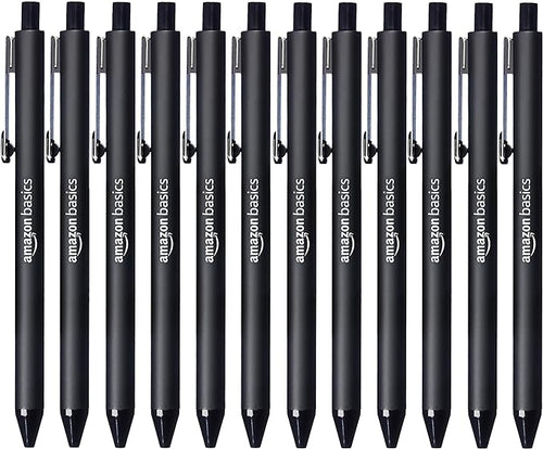 Amazon Basics Black Ballpoint Pens for Smooth Writing, Retractable, 12-Pack