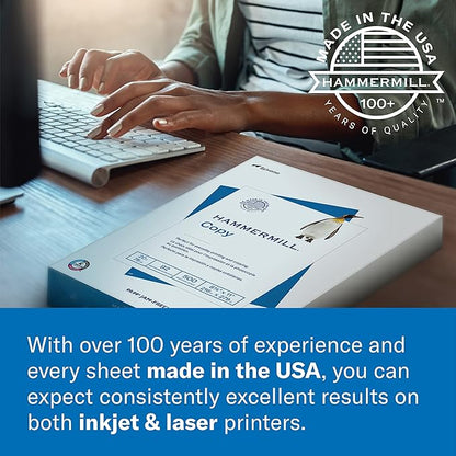Hammermill A4 Paper, 20 lb Copy Paper (210mm x 297mm) - 1 Ream (500 Sheets) - 92 Bright, Made in the USA, 105500R, White