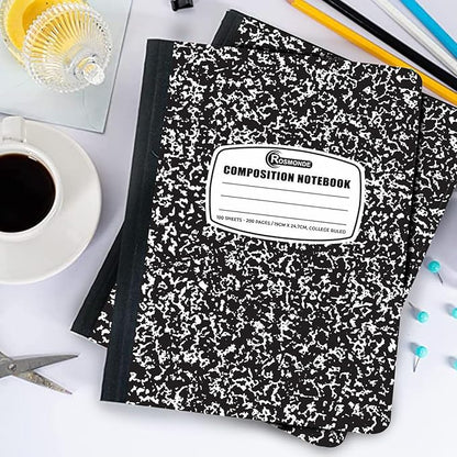 12 Pack Composition Notebook College Ruled Bulk, 200 Pages (100 Sheets), 9-3/4 x 7-1/2, Hard Cover College Ruled Notebook Bulk, Black Marble Composition Notebook College Ruled, Bulk Notebooks