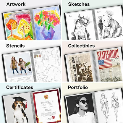Dunwell 11x14 Binder with Sleeves (Black), 24 Pockets Display 48 Pages, Large Folder with Plastic Sleeves,11x14 Presentation Book with Protector Sleeves, Kids Art Portfolio 14x11,Clear Pages,Vertical