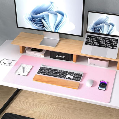 Aothia Leather Desk Pad Protector, Mouse Pad, Office Desk Mat, Non-Slip PU Leather Desk Blotter, Laptop Desk Pad, Waterproof Desk Writing Pad for Office and Home (23.6" x 13.7", Fairy Pink)