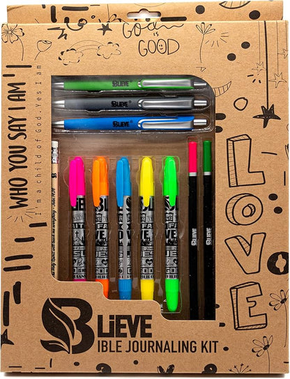 BLIEVE - Bible Journaling Kit With Gel Highlighters And Pens No Bleed, Scripture Markers and Pencils Supplies, Stencils Planner Set For Coloring Journal Art Illustrated By Faith Christian Gifts 24pcs