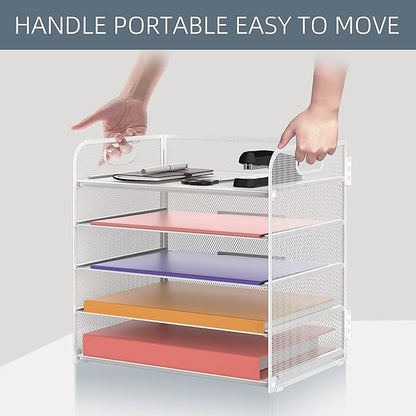 Supeasy 5 Trays Paper Organizer Letter Tray with Handle-Mesh Desk File Organizer, Paper Sorter Desk Organizer for Office, Home or School