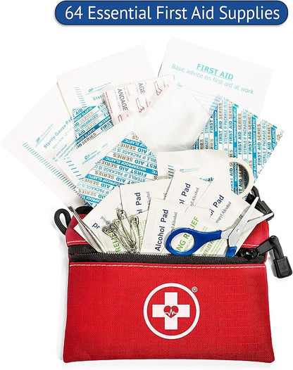 Swiss Safe 2-in-1 First Aid Kit for Car, Travel & Home, Businesses - Bonus Mini Kit for Medical Emergency Aid, Survival, Camping - FSA & HSA Eligible - 64 Piece, Travel FAK