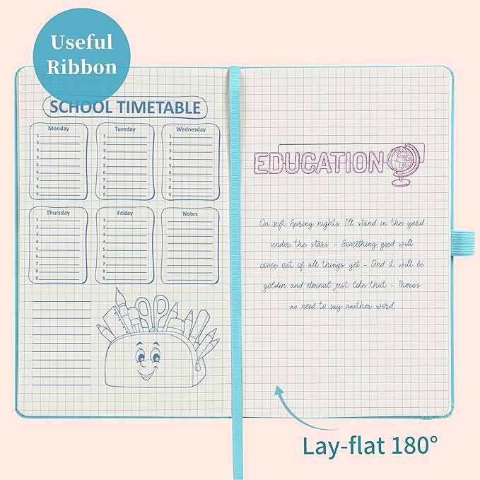 Graph Grid Paper Notebook/Journal - Classic Journal/Notebook with Ribbon Divider, Hardcover with Thick Paper, 5.3" x 8.26", Banded + Pen Holder +Inner Pocket - Light Blue