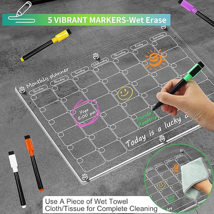 Magnetic Acrylic Calendar for Fridge Magnetic Calendar for Refrigerator, 16"X12" Clear Monthly Weekly Planner 3 Pcs Acrylic Dry Erase Board Magnet Whiteboard