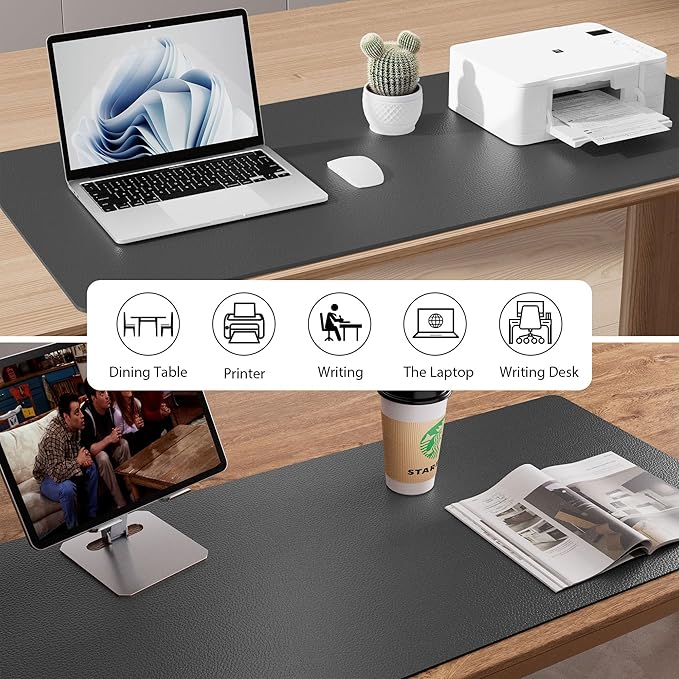 Aothia Leather Desk Pad Protector, Mouse Pad, Office Desk Mat, Non-Slip PU Leather Desk Blotter, Laptop Desk Pad, Waterproof Desk Writing Pad for Office and Home (Gray,23.6" x 13.7")