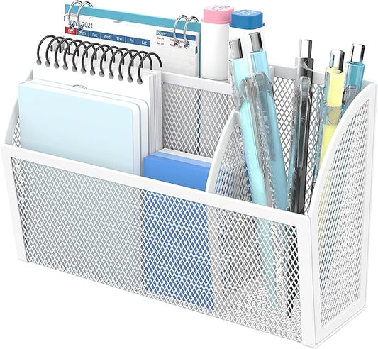 DALTACK Magnetic Pencil Holder Magnetic Shelf for the Whiteboard 3-Grid Mesh Magnetic Pen Holder for Refrigerator Magnetic Organizer Locker Accessories Organizer for Home, School and Office, White