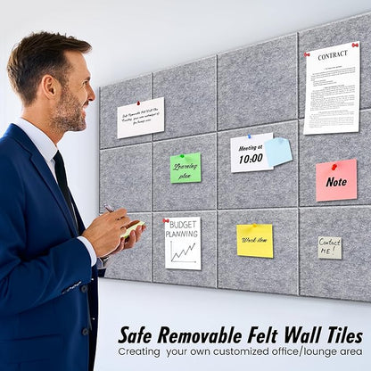 Felt Bulletin Board Felt Wall Tiles 12 Pack- 47"x35" Large Cork Board/Cork Tiles Alternative Safe Removable Felt Boards for Walls Felt Board for Office Felt Pin Board Light Gray