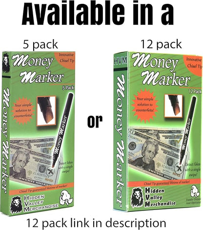 Money Marker (5 Counterfeit Pens) - Counterfeit Bill Detector Pen with Upgraded Chisel Tip - Detect Fake Counterfit Bills, Universal False Currency Pen Detector Pack