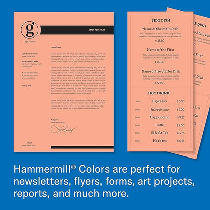 Hammermill Colored Paper, 24 lb Salmon Printer Paper, 8.5 x 11-1 Ream (500 Sheets) - Made in the USA, Pastel Paper, 103120R