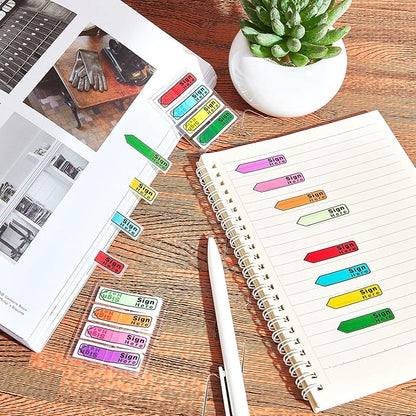 Tatuo 4800 Pcs Sign Here Tabs Colored Flag Stickers 8 Colors with Dispenser Arrow Flag Easy to Post for Notary Books Paper (Sign Here Style)