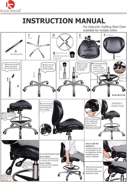 Kaleurrier Adjustable Stools Drafting Chair with Backrest & Foot Rest Drafting Stool Swivel Seat Rolling Wheels for Studio Dental Office Salon Counter Home Desk Chairs (Black)
