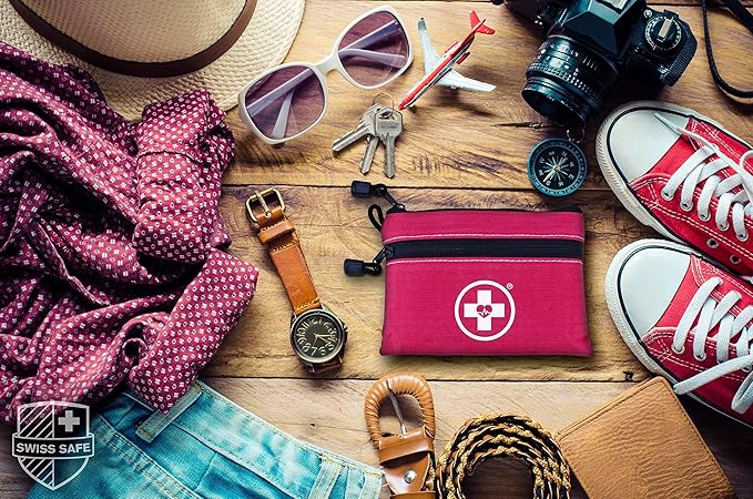 Swiss Safe 2-in-1 First Aid Kit for Car, Travel & Home, Businesses - Bonus Mini Kit for Medical Emergency Aid, Survival, Camping - FSA & HSA Eligible - 64 Piece, Travel FAK